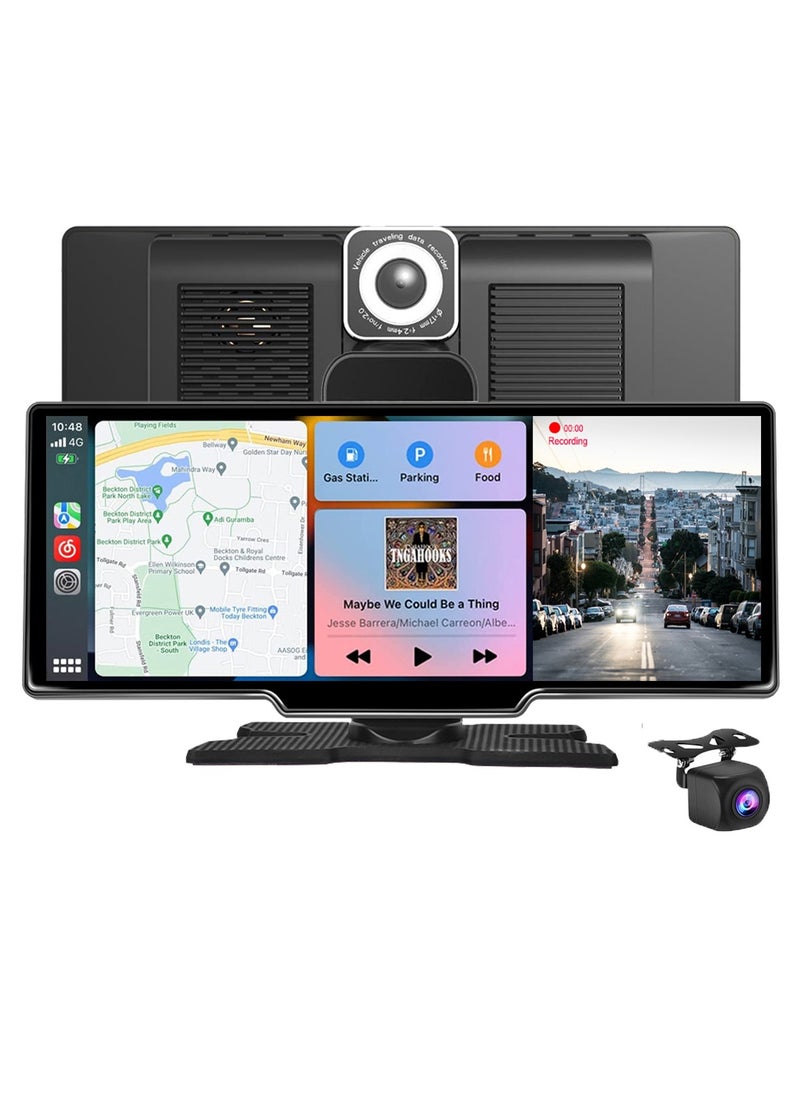 AROAQ Wireless Carplay Screen, 4k HD 10.26 Inch Car Smart Screen Wireless Carplay With Front And Rear Dual Recorders, Durable Android Auto Screen With Cam Recorder Loop Recording, (64G Memory Card)  - Image 2