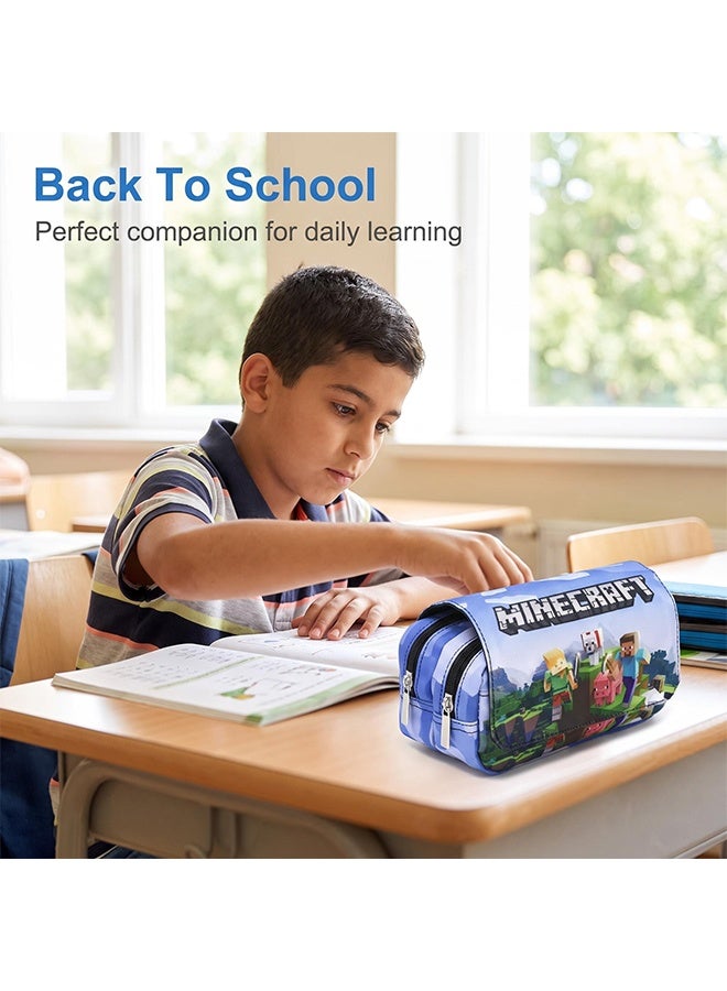 Minecraft Double Zipper Pencil Case Large Capacity Flip Top Pen Pouch Kids Stationery Bag for School Boys Students Office Stationery Storage Bithday Gift Party Favor - Image 5
