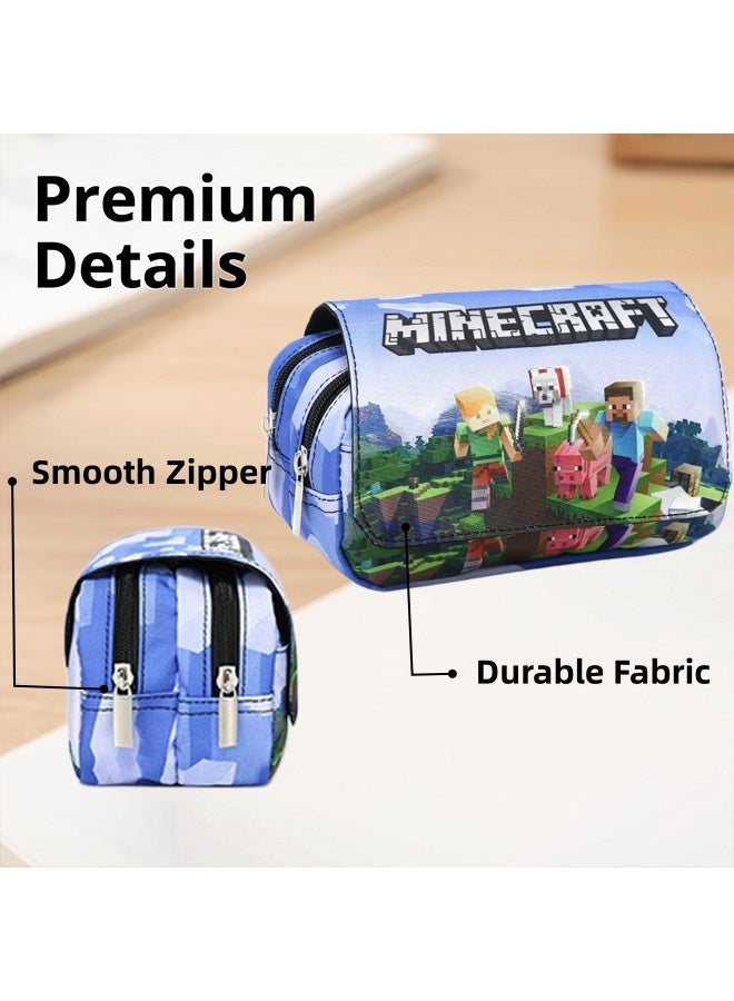 Minecraft Double Zipper Pencil Case Large Capacity Flip Top Pen Pouch Kids Stationery Bag for School Boys Students Office Stationery Storage Bithday Gift Party Favor - Image 3