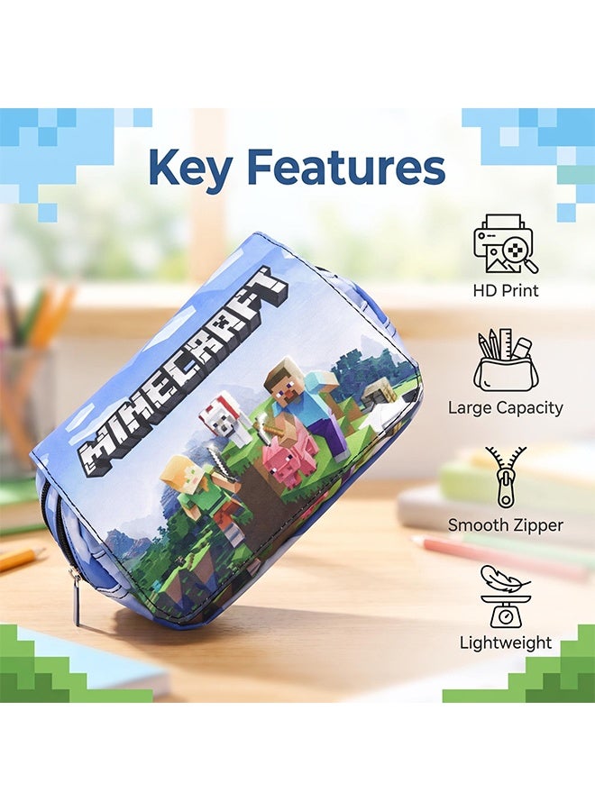 Minecraft Double Zipper Pencil Case Large Capacity Flip Top Pen Pouch Kids Stationery Bag for School Boys Students Office Stationery Storage Bithday Gift Party Favor - Image 2