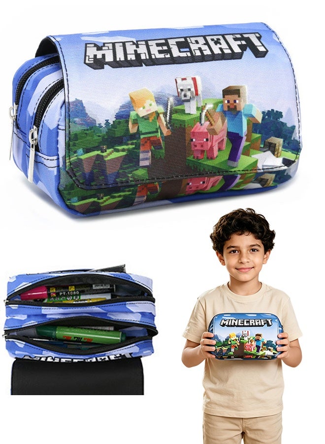 Minecraft Double Zipper Pencil Case Large Capacity Flip Top Pen Pouch Kids Stationery Bag for School Boys Students Office Stationery Storage Bithday Gift Party Favor - Image 1