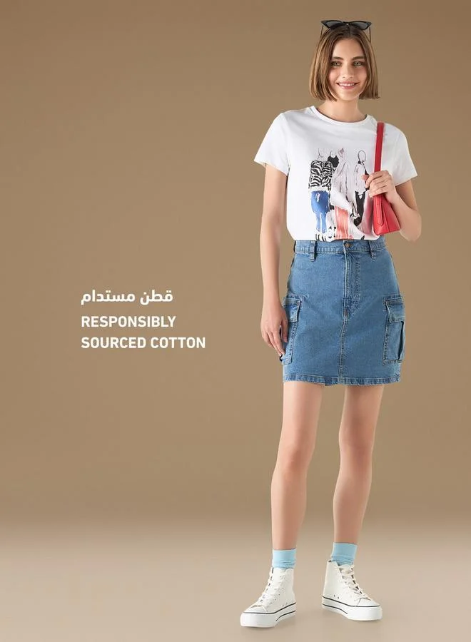 سبلاش فيڤ تيشيرت بياقة دائرية وطبعات ورسومات وأكمام قصيرة