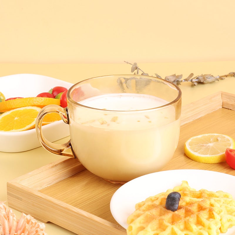 BJ Breakfast Cup, Oatmeal Cup, Glass Bowl, Brown Glass Cup, Mug, Milk Cup, Water Cup with Spoon, 430ML - Image 1