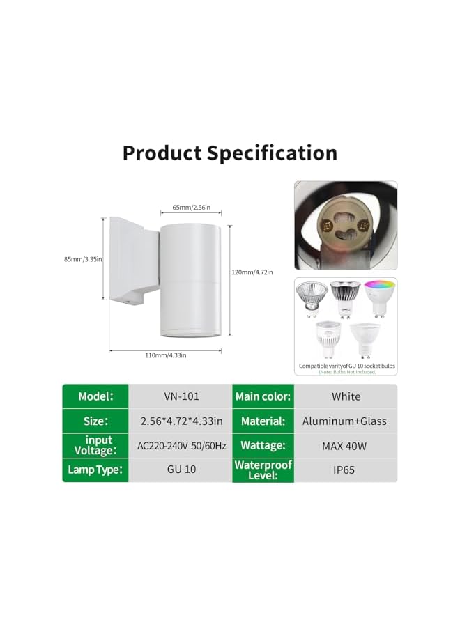 V.nice Outdoor Wall Light GU10 Up Down Light – IP65 Waterproof Exterior Sconce Lamp, 2 Sizes & 2 Colors, Aluminum Modern Wall Lamp for Porch, Patio, Doorway, Garden - Image 2