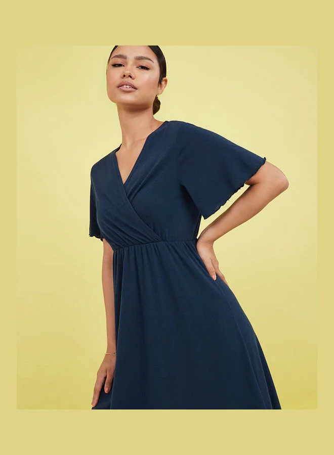 Styli Solid Wrap Front Midi Nightdress