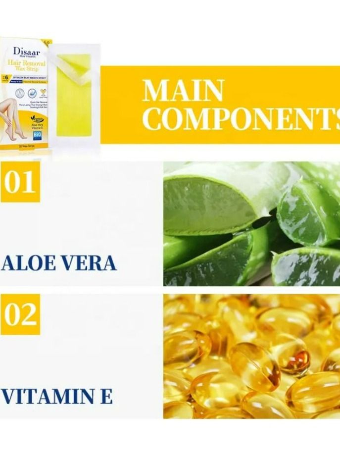 Disaar Hair Removal WAX STRIP ALOE VERA&VITAMIN E 20 WAX STRIP - Image 5