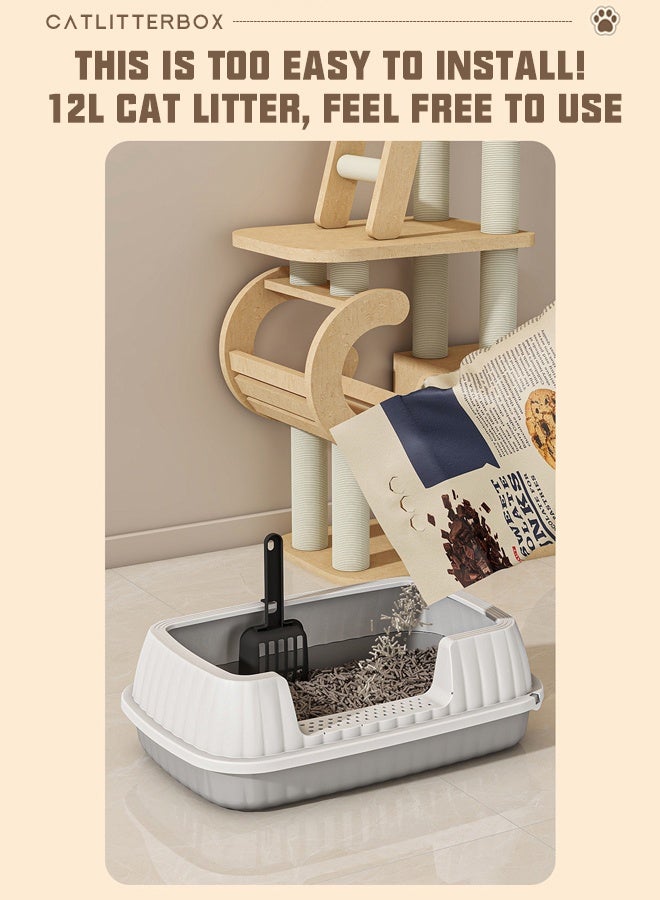 Extra large cat litter box，Semi-Enclosed Sifting Litter Box High Sides Cat Litter Box，Large cats, small cats, universal litter boxes, pet supplies，A litter box that can hold 12L of cat litter,Equipped with a cat litter scoop and a cat shaped hollow pedal to prevent sand from coming out of the basin - Image 5