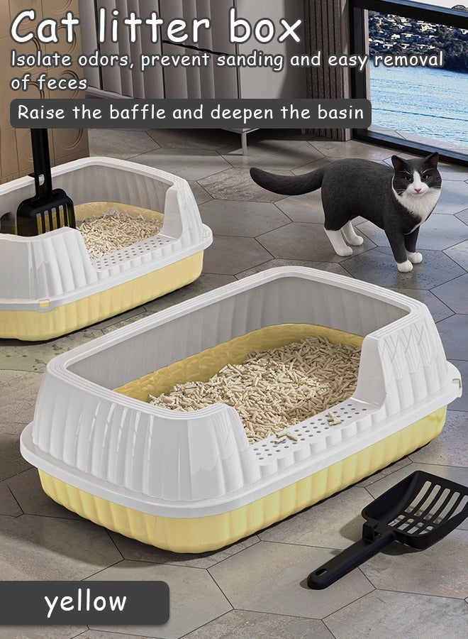 Extra large cat litter box，Semi-Enclosed Sifting Litter Box High Sides Cat Litter Box，Large cats, small cats, universal litter boxes, pet supplies，A litter box that can hold 12L of cat litter,Equipped with a cat litter scoop and a cat shaped hollow pedal to prevent sand from coming out of the basin - Image 1
