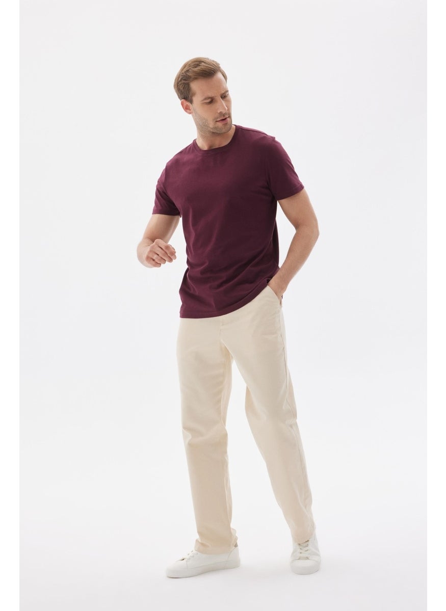 Odelon Men's Crew Neck Slim Fit Basic T-Shirt Claret Red  - Image 2
