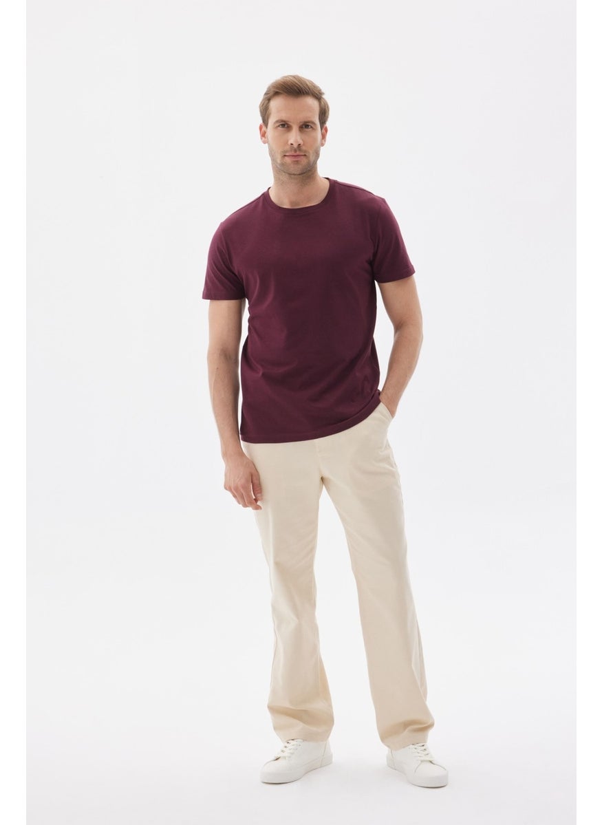 Odelon Men's Crew Neck Slim Fit Basic T-Shirt Claret Red  - Image 1
