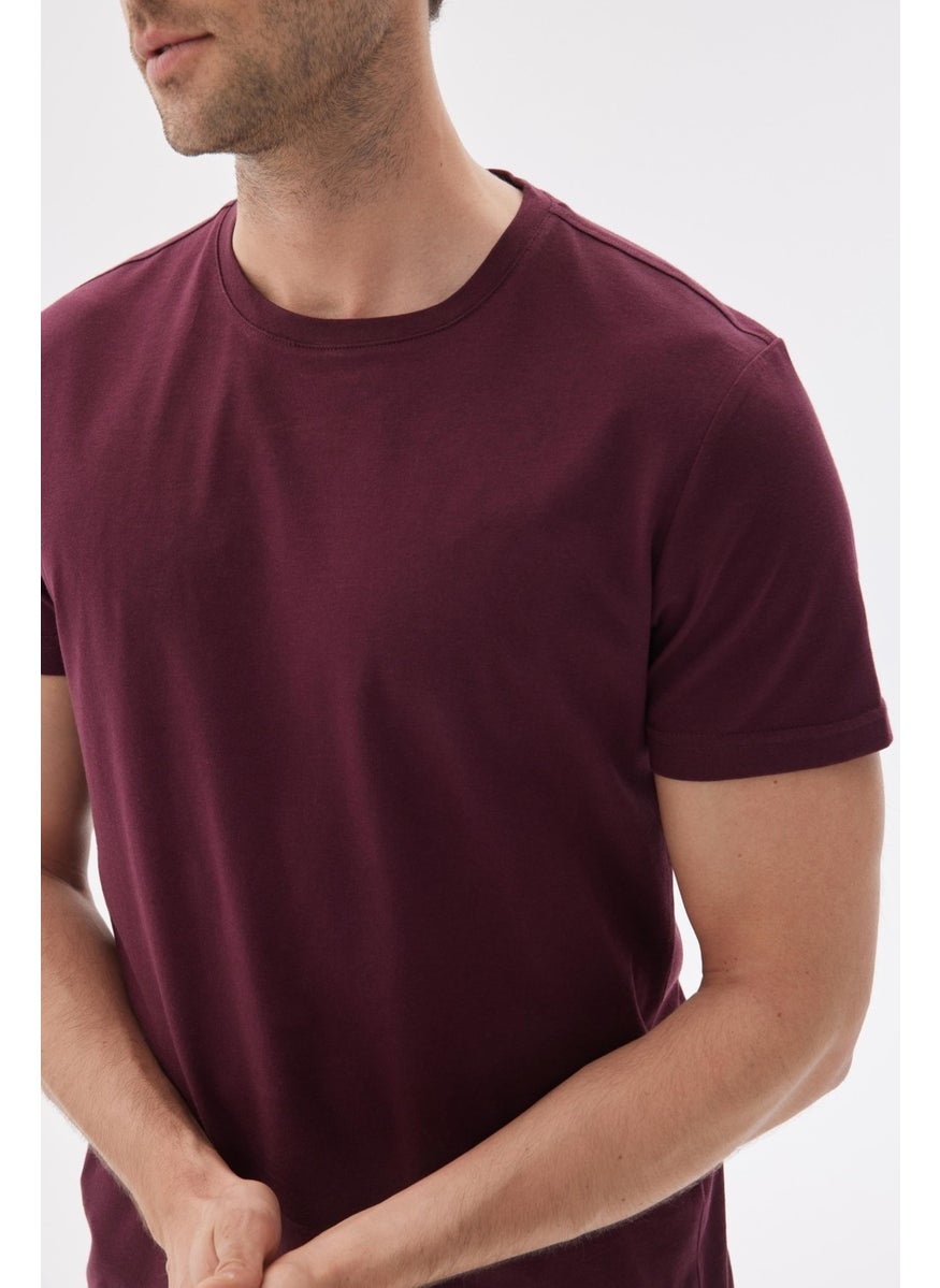 Odelon Men's Crew Neck Slim Fit Basic T-Shirt Claret Red  - Image 4
