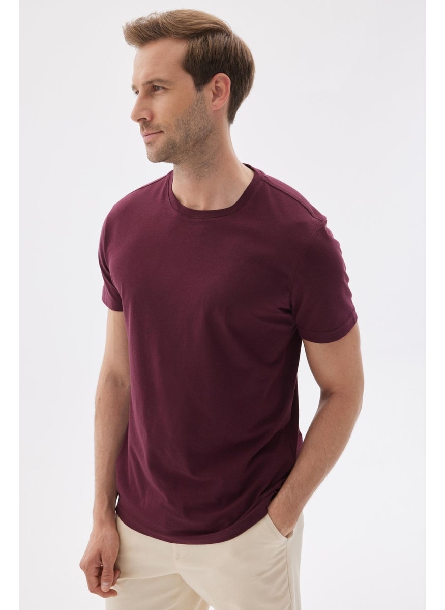 Odelon Men's Crew Neck Slim Fit Basic T-Shirt Claret Red  - Image 3