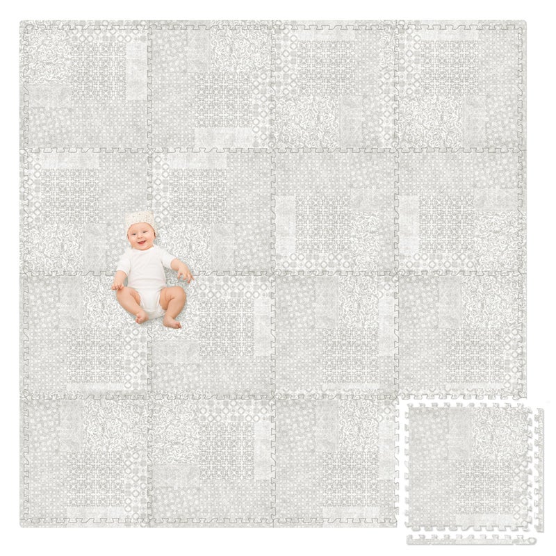Play Platoon NonToxic ExtraThick Childrens Play Mat 16 Tile 96 x 96 inch Comfortable Cushiony Foam Floor Puzzle Mat for Kids Toddlers with 24 x 24 inch 58 in Thick Tiles Khaki Boho Modern