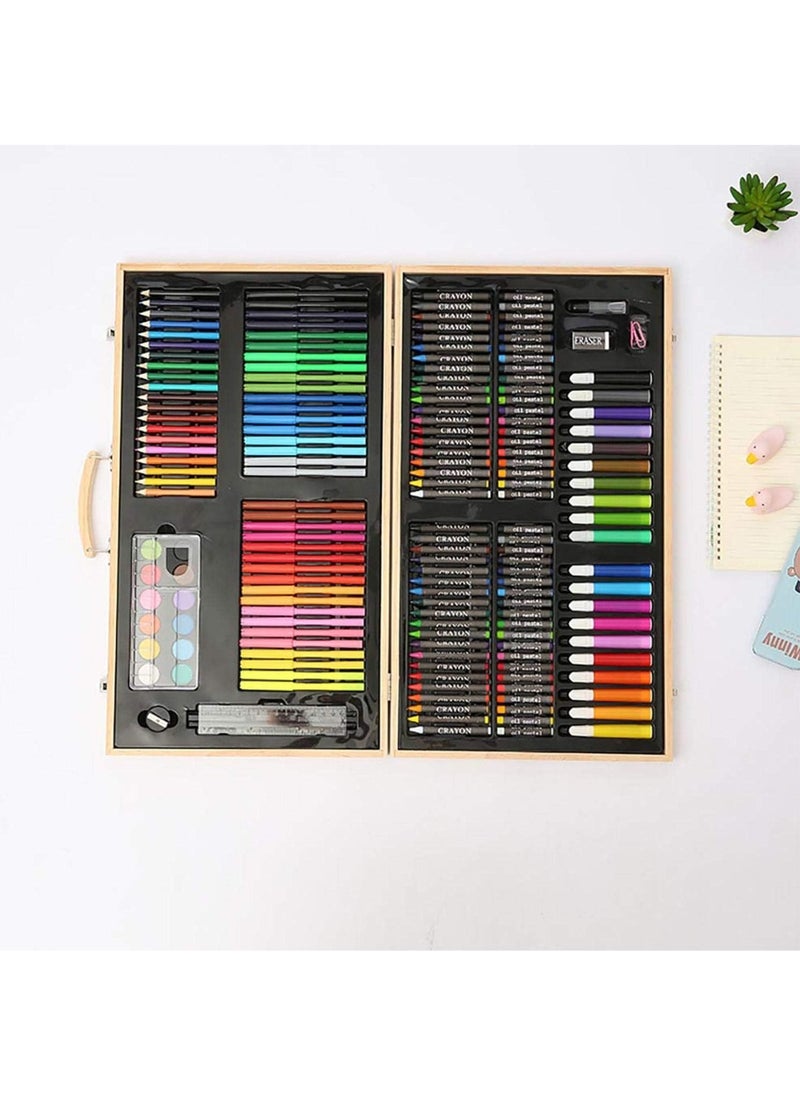 Swift 180 Piece Portable Art Set For Kids, Wooden Case with Oil Pastels, Crayons, Colored Pencils, Markers, Gift for Kids Teens  - Image 3