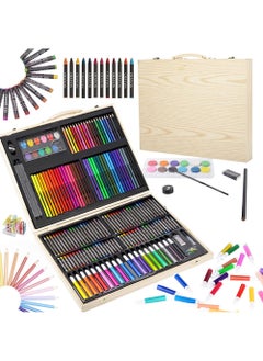 Swift 180 Piece Portable Art Set For Kids, Wooden Case with Oil Pastels, Crayons, Colored Pencils, Markers, Gift for Kids Teens  - Image 1