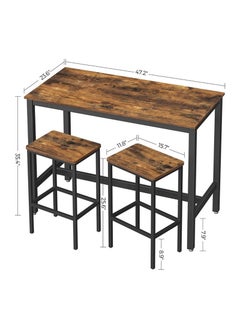 VASAGLE VASAGLE LBT15X Bar Table with 2 Bar Stools - Rustic Brown  - Image 2