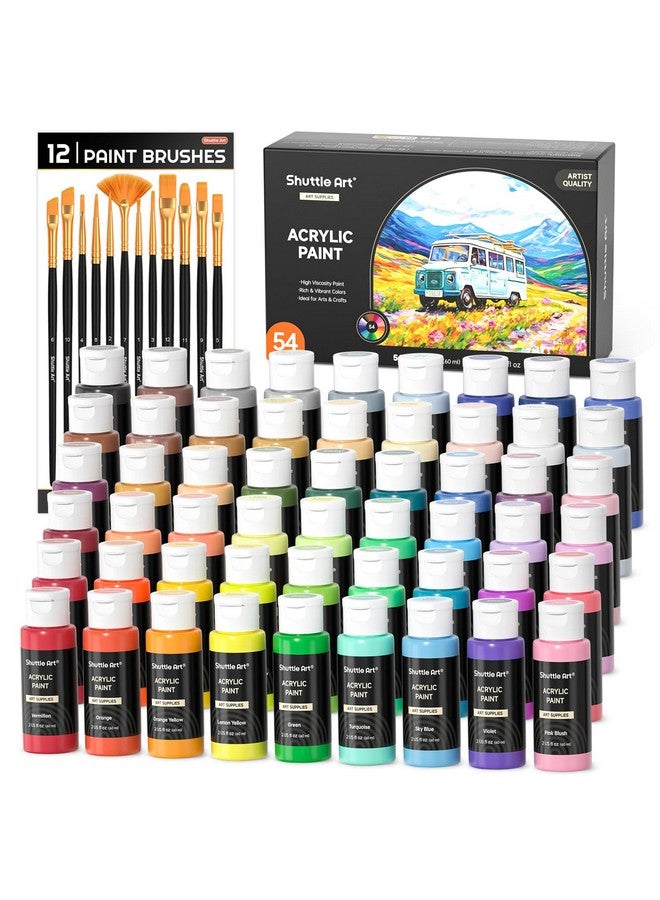 شاتل أرت مجموعة ألوان أكريليك شاتل آرت مع 12 فرشاة طلاء، زجاجات 2 أونصة/60 مل، أصباغ غنية، مقاومة للماء، ألوان فاخرة للفنانين والمبتدئين والأطفال على القماش والصخور والخشب والسيراميك - Image 1