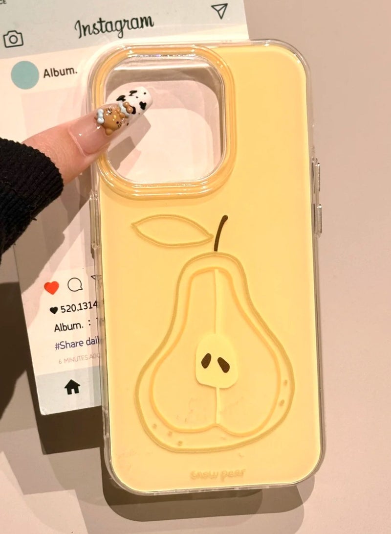 NIBEMINENT Simple Line Strawberry Pear Protective TPU Case Cover For iPhone 15 Pro, Yellow