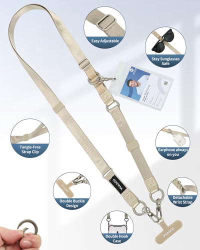 VVAAGG Cell Phone Lanyard for iPhone: Adjustable Phone Strap Crossbody Neck and Wrist Strap Anti-Theft Lanyard Travel Essential Compatible for iPhone Android Smartphones Khaki - Image 3