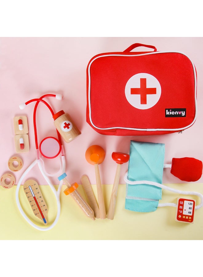 Wooden Children's Artificial Cosmetic Bag Medical Bag Set Boys And Girls Play House Interactive Educational Toys-Color:Barrel All-round Plus White Clothes 0.9 - Image 2