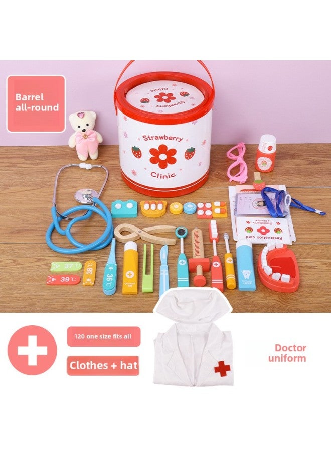 Wooden Children's Artificial Cosmetic Bag Medical Bag Set Boys And Girls Play House Interactive Educational Toys-Color:Barrel All-round Plus White Clothes 0.9 - Image 1