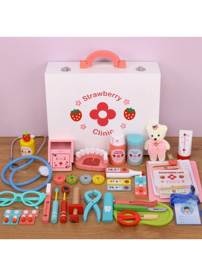 Wooden Children's Artificial Cosmetic Bag Medical Bag Set Boys And Girls Play House Interactive Educational Toys-Color:Barrel All-round Plus White Clothes 0.9 - Image 4