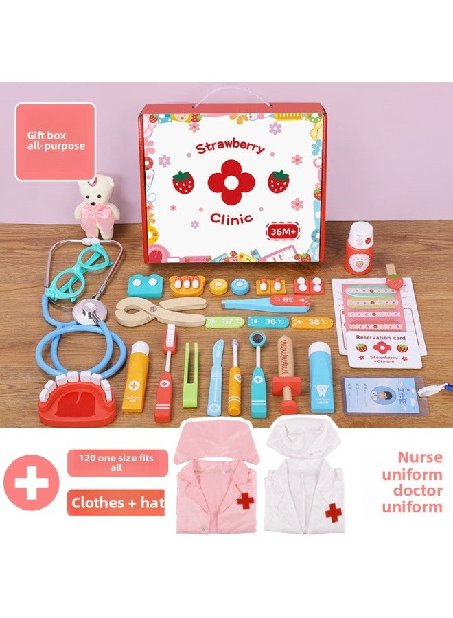 Wooden Children's Artificial Cosmetic Bag Medical Bag Set Boys And Girls Play House Interactive Educational Toys-Color:Barrel All-round Plus White Clothes 0.9 - Image 5
