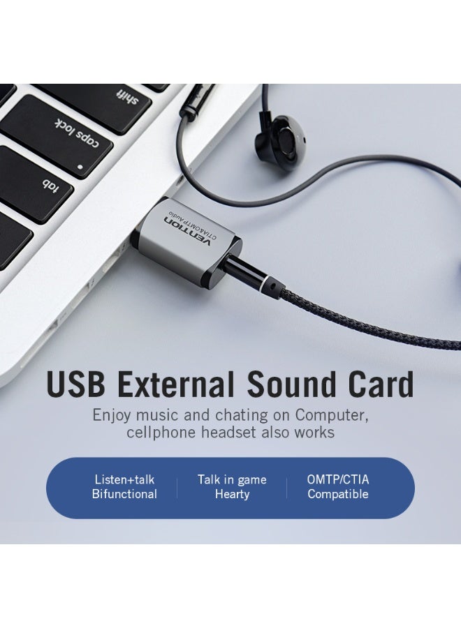 VENTION USB External Sound Card Gray  Metal Type (OMTP-CTIA) Model # CDLH0 - Image 2