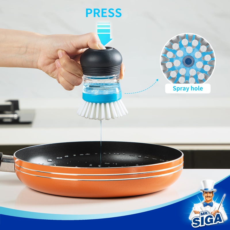 Mr Siga MR.SIGA Soap Dispensing Palm Brush, Kitchen Brush for Dish Pot Pan Sink Cleaning, Pack of 1, Navy/Blue - Image 3