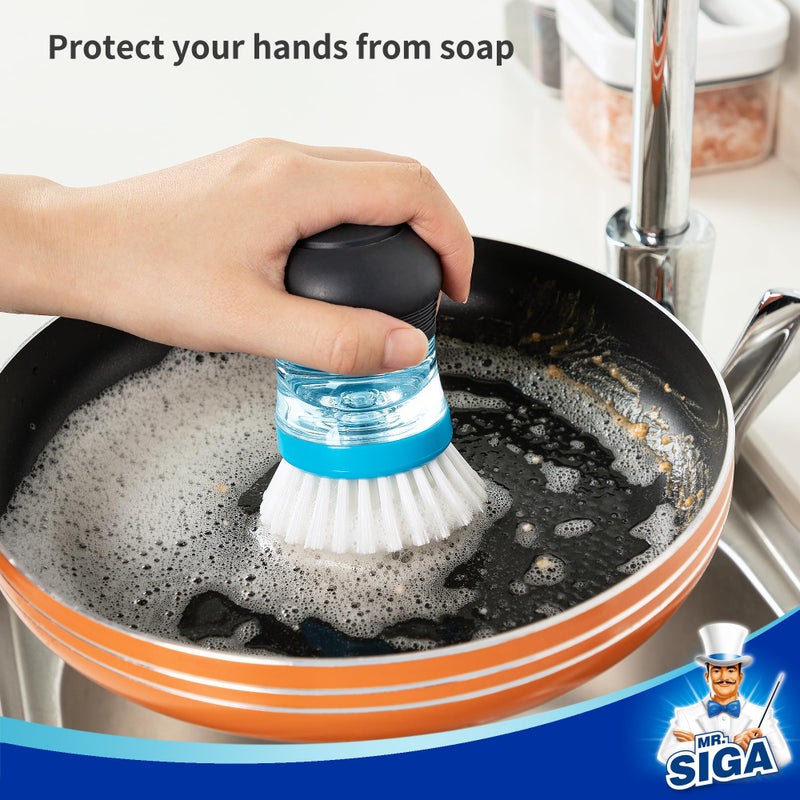 Mr Siga MR.SIGA Soap Dispensing Palm Brush, Kitchen Brush for Dish Pot Pan Sink Cleaning, Pack of 1, Navy/Blue - Image 5