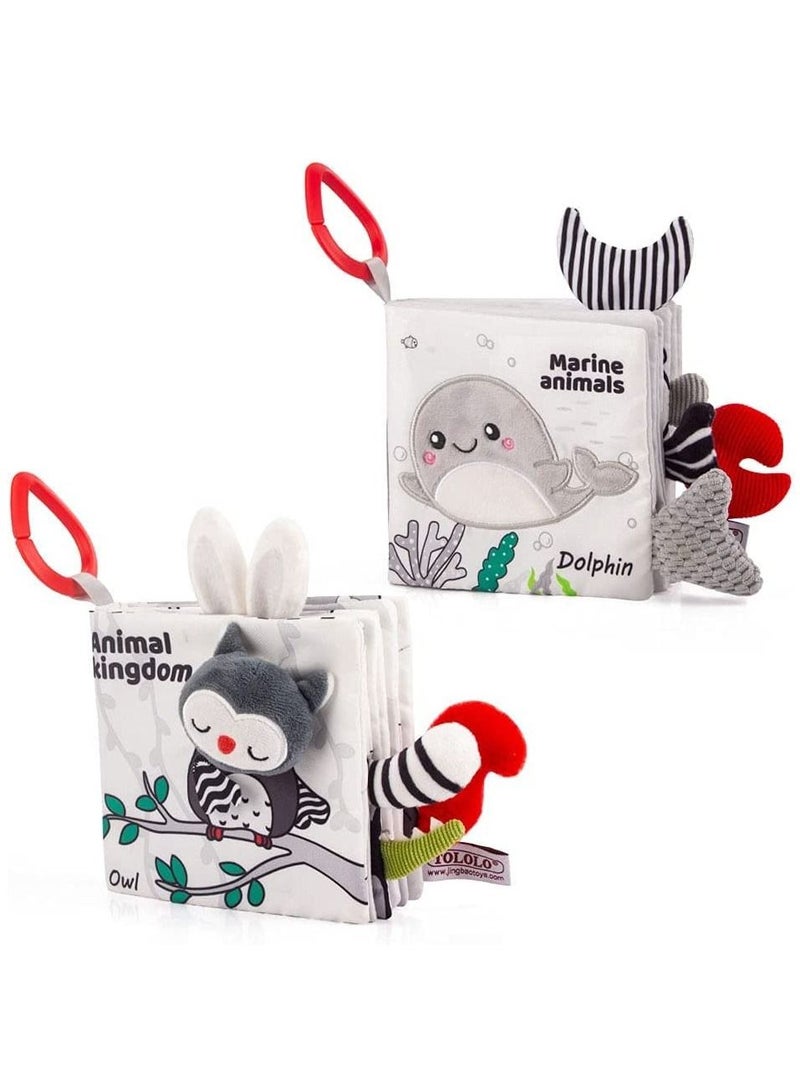 NIBEMINENT Baby Cloth Book with Sound, 2 Pieces Sensory Training Three-dimensional Soft Books Cognitive Visual Toys for 1 3 Years Old Boys Girls - Image 1