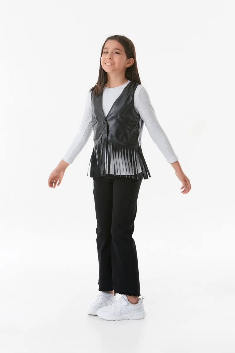 فولامودا Faux Leather Tasseled Girl's Vest