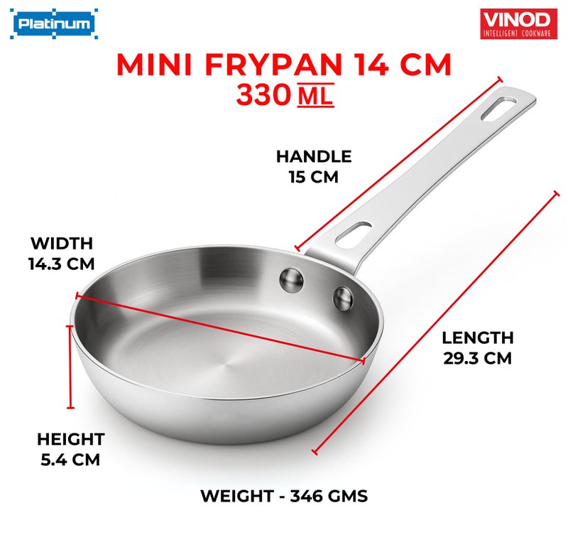 Vinod Platinum Triply Stainless Steel Mini Frypan - 14 cm, Compact Design Frying Pan, Induction Friendly Versatile Fry pan, Perfect for Everyday Cooking, Tadka, Roasting, Omelette - 5 Years Warranty - Image 3