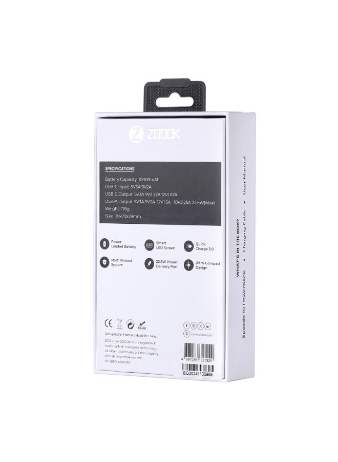 Zoook 10000 mAh Portable Power Bank, 22.5W High-Capacity USB-C Charger with PD USB-C Port and QC USB-A Ports, 15W Fast Charging Battery Pack, Compatible with iPhone 16 Plus, 16 Pro, 16 Pro Max, 15, 14, 13, 12 Series, Samsung Galaxy S24/S23, iPad Air/Pro, Tablets, and Other Devices, Compact and Lightweight Design Black - Image 3