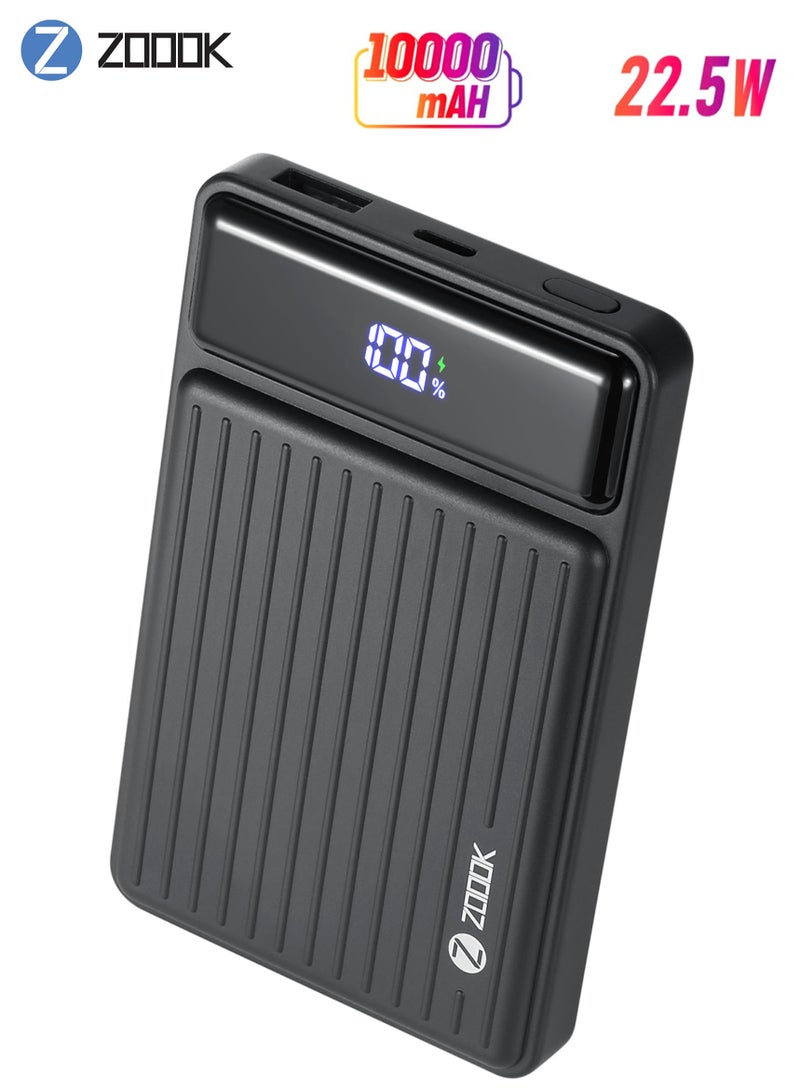 Zoook 10000 mAh Portable Power Bank, 22.5W High-Capacity USB-C Charger with PD USB-C Port and QC USB-A Ports, 15W Fast Charging Battery Pack, Compatible with iPhone 16 Plus, 16 Pro, 16 Pro Max, 15, 14, 13, 12 Series, Samsung Galaxy S24/S23, iPad Air/Pro, Tablets, and Other Devices, Compact and Lightweight Design Black - Image 1