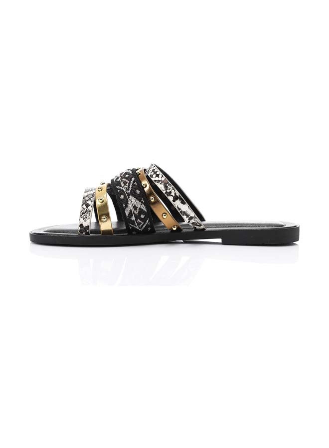 DejaVu Multi Strap Slipper - Black, Gold & Grey  - Image 3