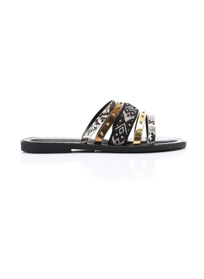 DejaVu Multi Strap Slipper - Black, Gold & Grey  - Image 1