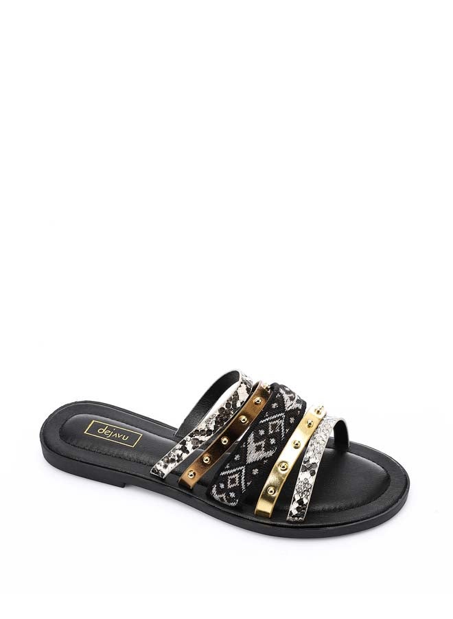 DejaVu Multi Strap Slipper - Black, Gold & Grey  - Image 5