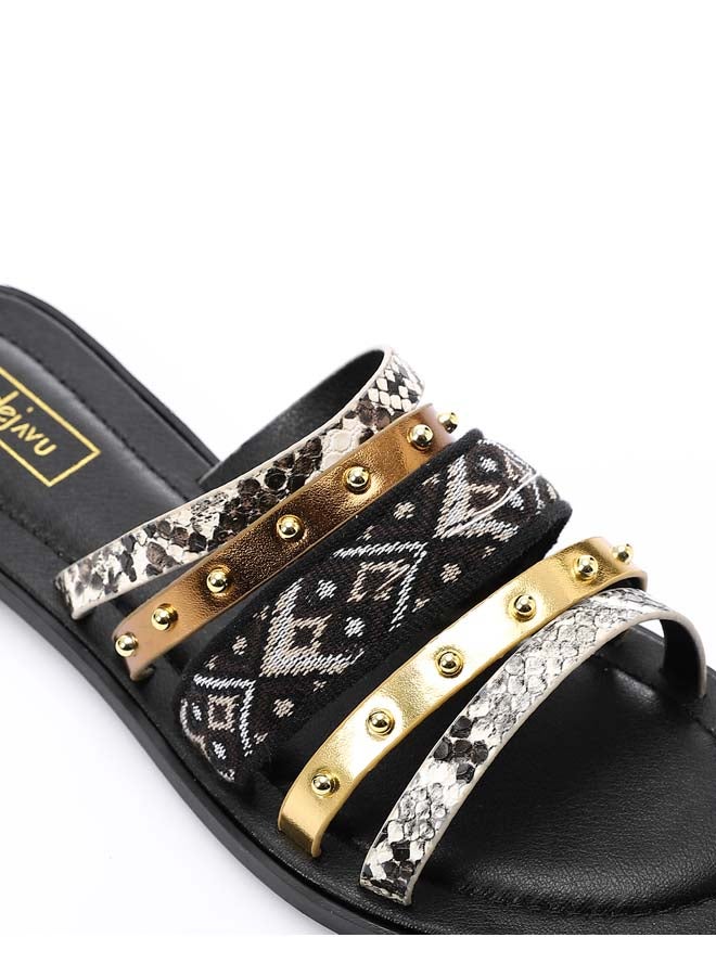 DejaVu Multi Strap Slipper - Black, Gold & Grey  - Image 4
