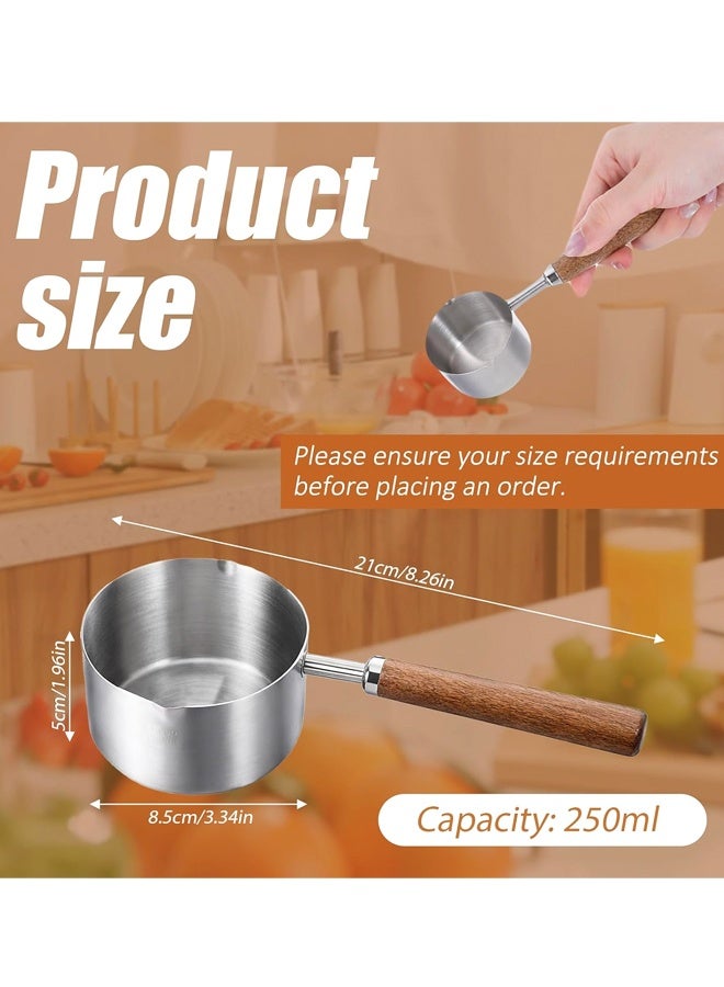 250ml Stainless Steel Mini Milk Butter Warmer Pot With Pour Spout Wood Handle - Image 2