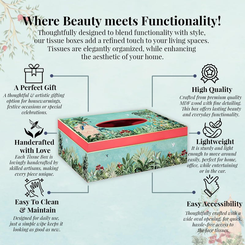 CRAFTSLANE Handcrafted Floral Tissue Box Holder with Gold Trim | Rectangular Decorative Tissue Organizer for Home & Office | 9" x 5" x 3" (Fruity Paradise) - Image 3