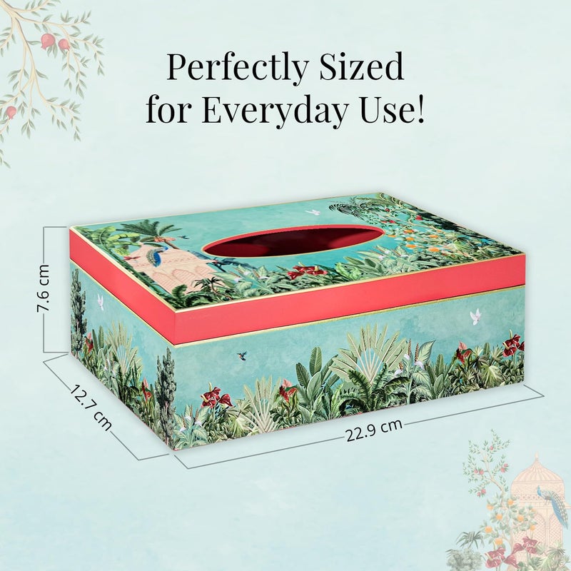 CRAFTSLANE Handcrafted Floral Tissue Box Holder with Gold Trim | Rectangular Decorative Tissue Organizer for Home & Office | 9" x 5" x 3" (Fruity Paradise) - Image 2
