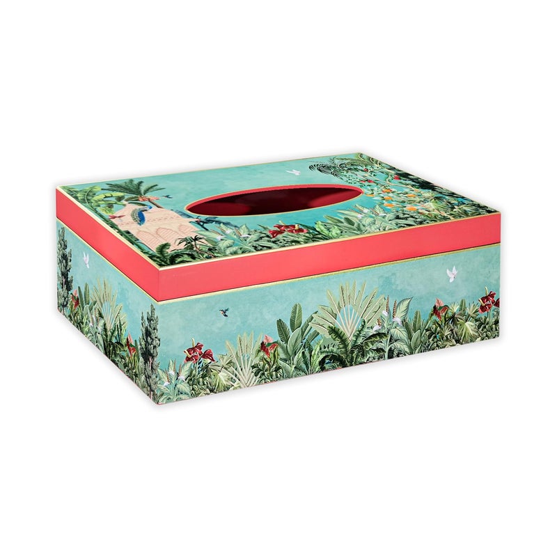 CRAFTSLANE Handcrafted Floral Tissue Box Holder with Gold Trim | Rectangular Decorative Tissue Organizer for Home & Office | 9" x 5" x 3" (Fruity Paradise) - Image 1