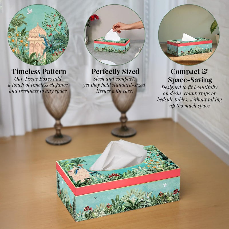 CRAFTSLANE Handcrafted Floral Tissue Box Holder with Gold Trim | Rectangular Decorative Tissue Organizer for Home & Office | 9" x 5" x 3" (Fruity Paradise) - Image 4