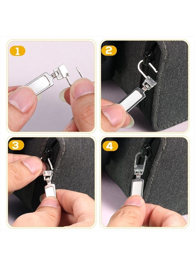 AIEX - 10pcs Zipper tabs Pull Replacement for Small Holes, Detachable Metal Zipper Pull Replacement for Jacket Purse Boots Jeans Coat Suitcase Luggage Dresses (Silver) - Image 1