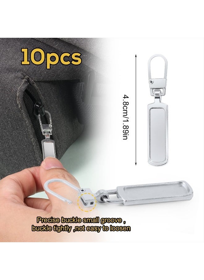 AIEX - 10pcs Zipper tabs Pull Replacement for Small Holes, Detachable Metal Zipper Pull Replacement for Jacket Purse Boots Jeans Coat Suitcase Luggage Dresses (Silver) - Image 1
