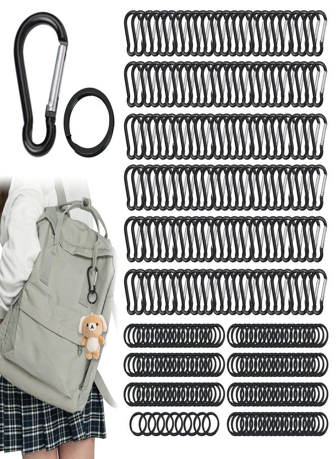 MOSIOBERDAVIAN 300Pcs 2 Inch Aluminum Carabiner Clip Bulk and Zinc Alloy Carabiner Key Ring Black Small Spring Snap Hooks for Keys Hanging Camping Hiking Traveling Fishing Dog Leash Outdoor Activities Gear - Image 1