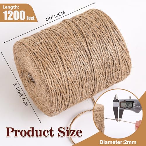 XSEINO 1200 Feet Natural Jute Twine Strong Garden Twine Rope for Arts Crafts Gift Wrapping Gardening Tomato Climbing Plant Tie Floristry Packing Decor - Image 2