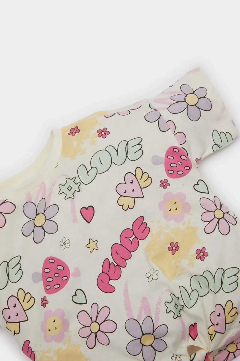 ديفاكتو Baby Girl Crew Neck Patterned T-Shirt