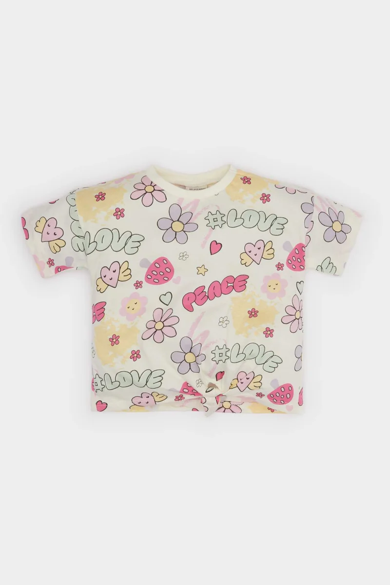 ديفاكتو Baby Girl Crew Neck Patterned T-Shirt